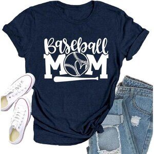 Womens Baseball Mom Shirts Baseball Heart T-Shirt Funny Game Day Tee Tops
